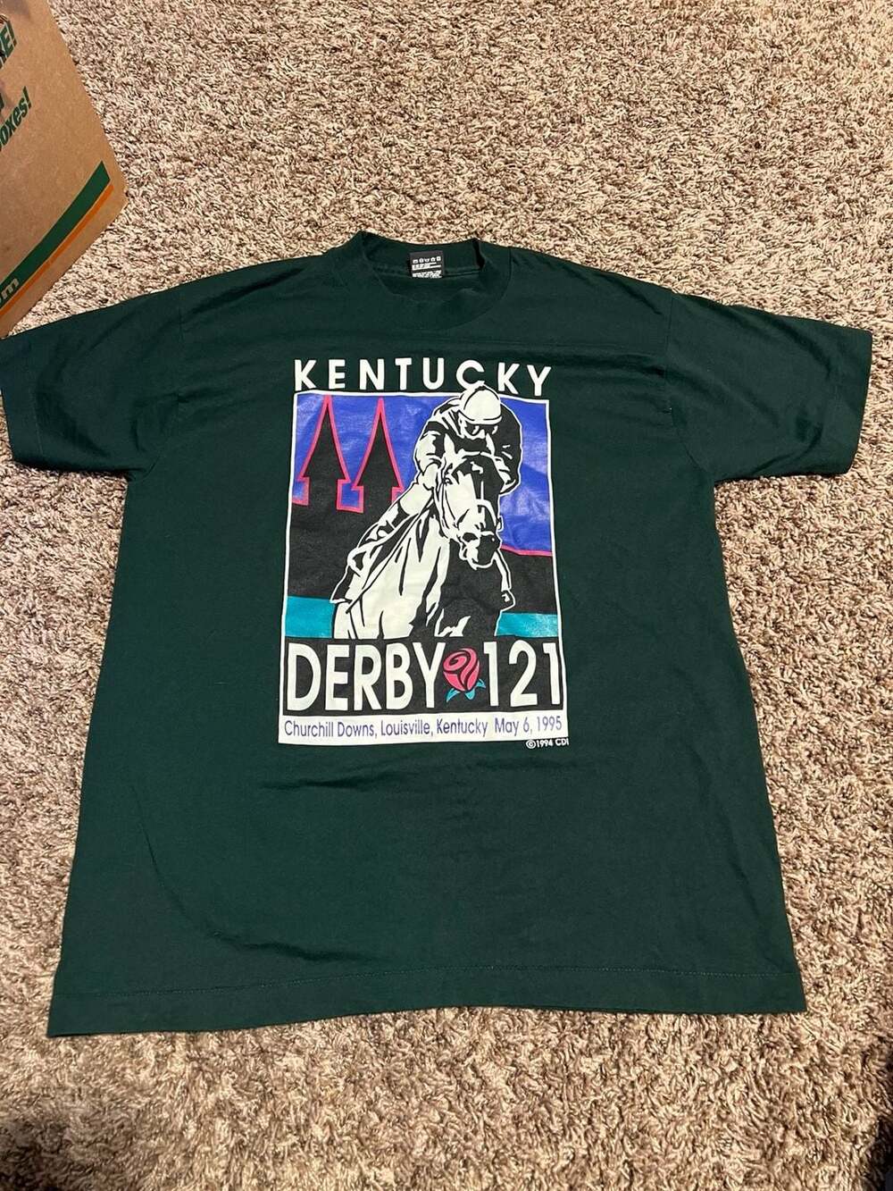 Vintage 1995 Kentucky Derby 121 T-Shirt Single Stitch Made in USA Green Size L
